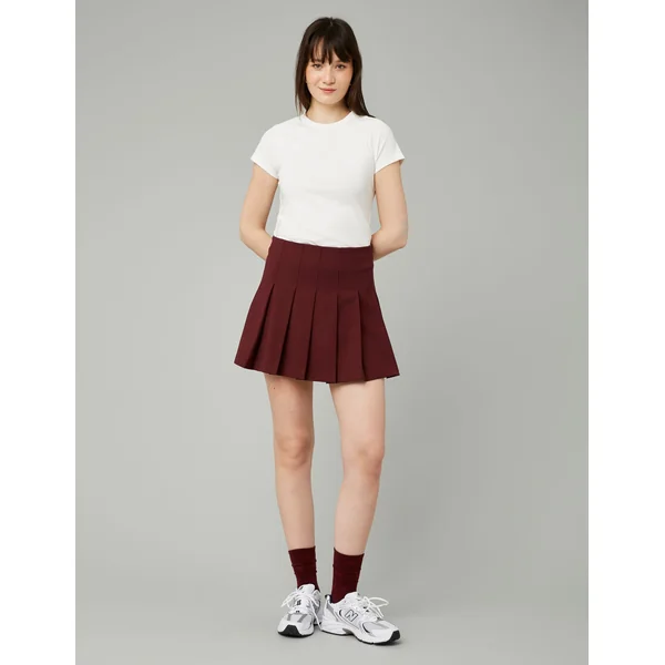 Jupe courte plissée en polyester recyclé Bordeaux