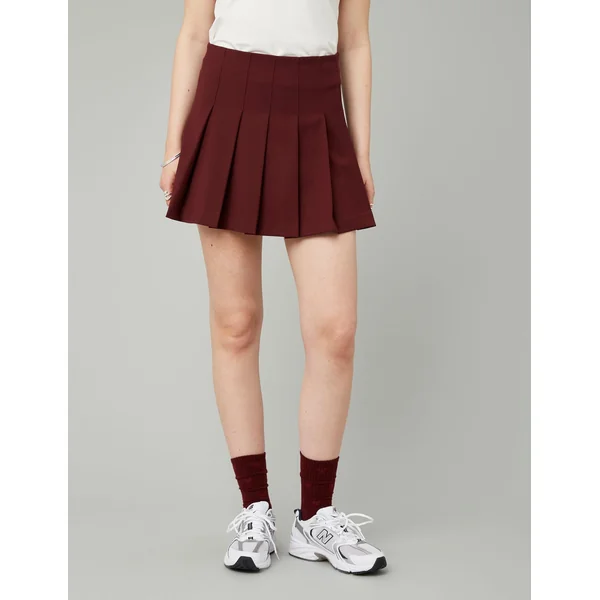 Jupe courte plissée en polyester recyclé Bordeaux