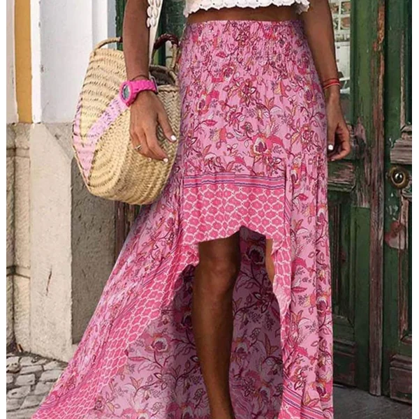 Jupe longue bohème taille haute style irrégulier