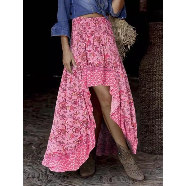 Jupe longue bohème taille haute style irrégulier