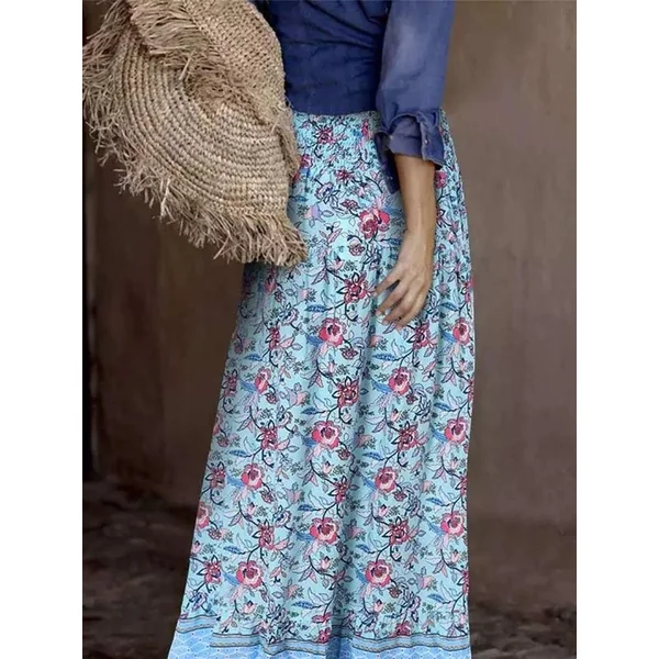 Jupe longue bohème taille haute style irrégulier