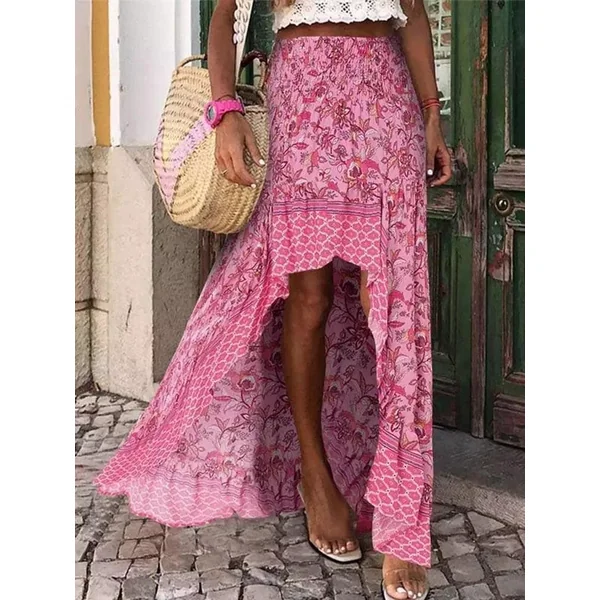 Jupe longue bohème taille haute style irrégulier