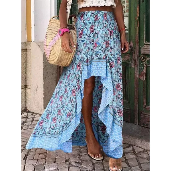 Jupe longue bohème taille haute style irrégulier