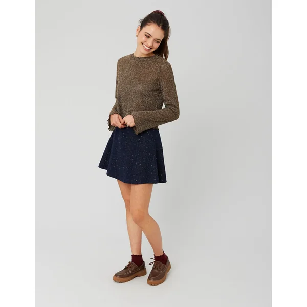Jupe patineuse en tweed Bleu foncé