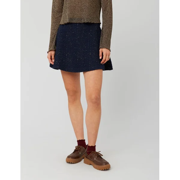 Jupe patineuse en tweed Bleu foncé