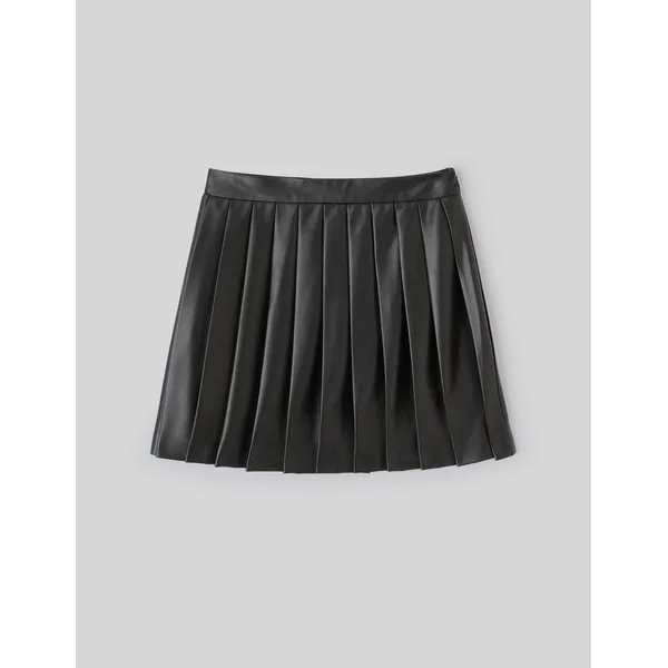 Jupe plissée en tissu enduit Noir