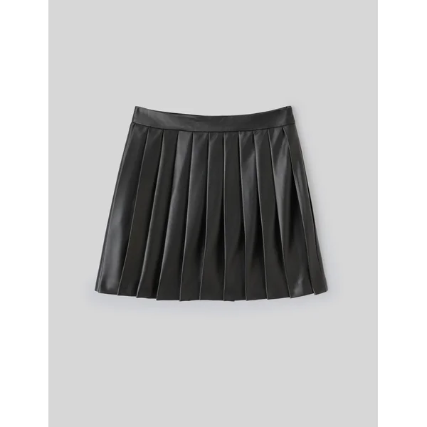 Jupe plissée en tissu enduit Noir