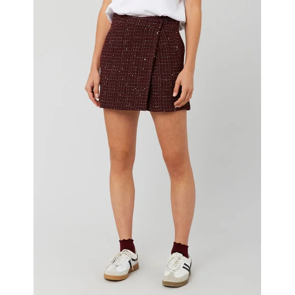 Jupe short en tweed Bordeaux