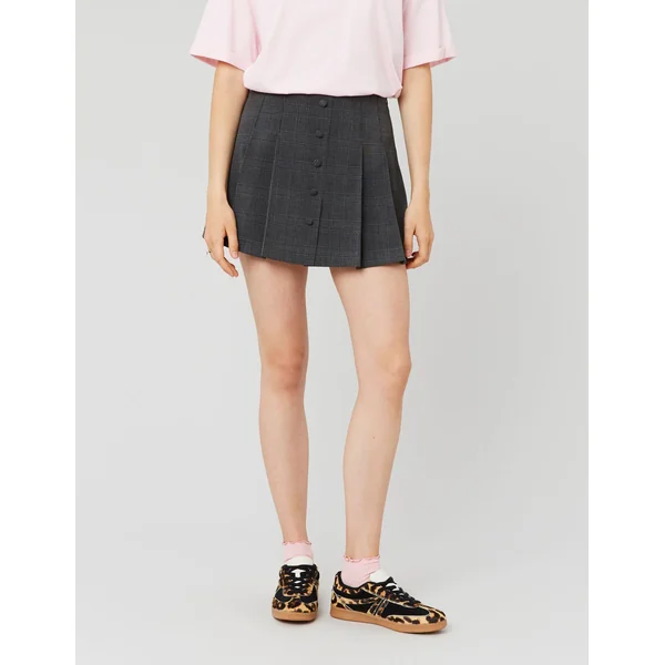 Jupe short plissée à carreaux Noir