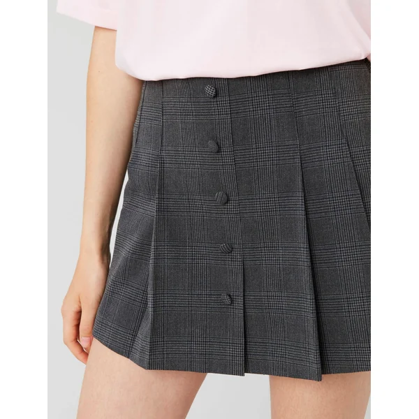 Jupe short plissée à carreaux Noir