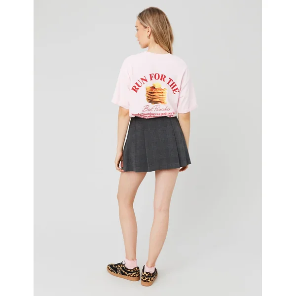 Jupe short plissée à carreaux Noir