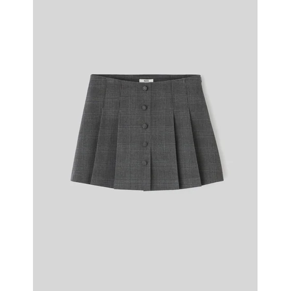 Jupe short plissée à carreaux Noir