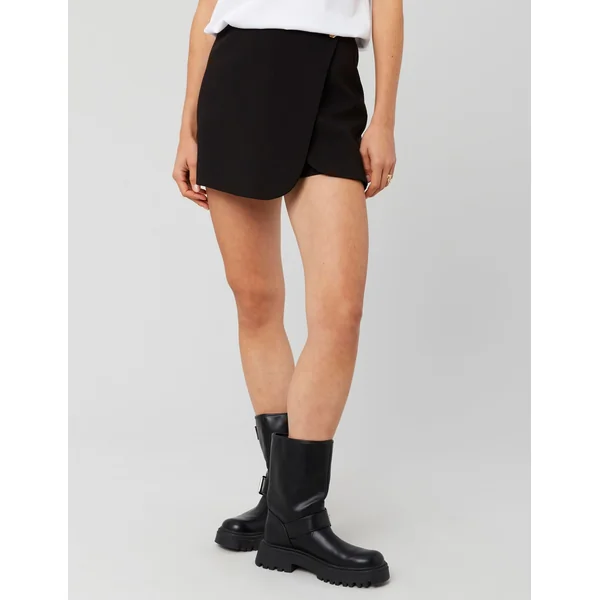 Jupe short portefeuille avec bouton doré Noir