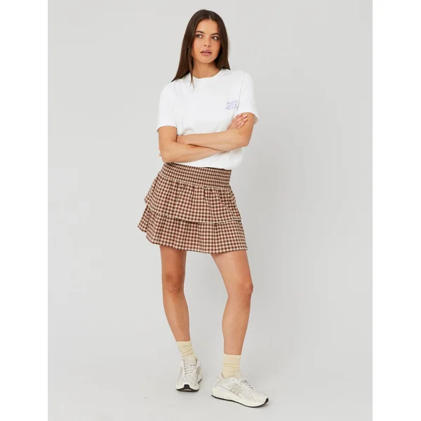 Jupe smocks vichy Marron