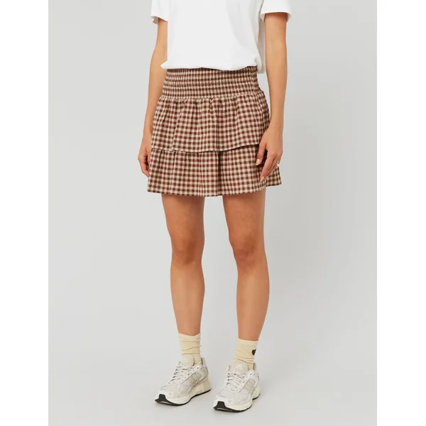 Jupe smocks vichy Marron