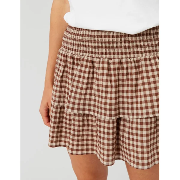Jupe smocks vichy Marron