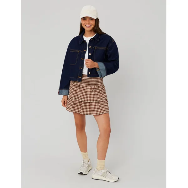 Jupe smocks vichy Marron