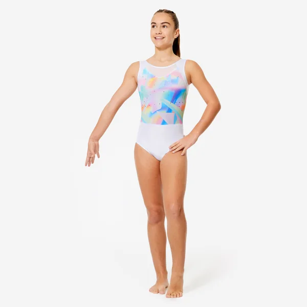 Justaucorps de gymnastique sans manches fille, blanc