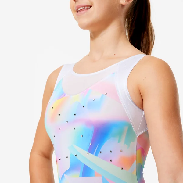 Justaucorps de gymnastique sans manches fille, blanc
