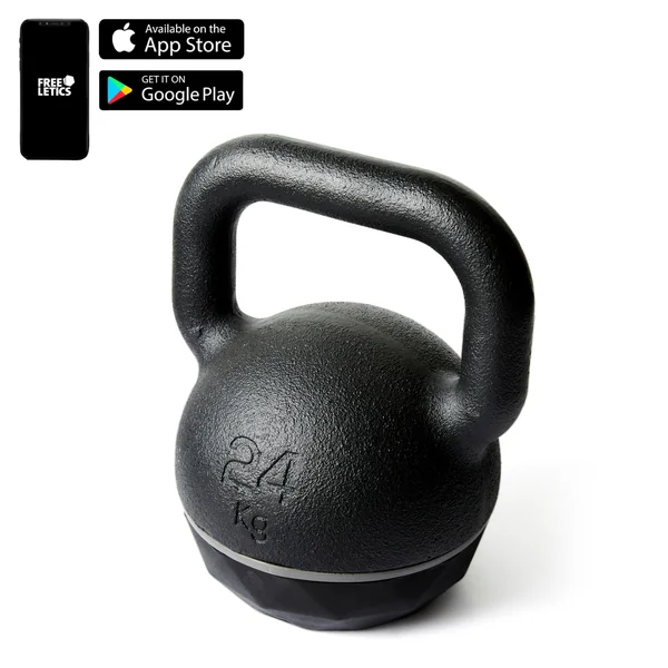 Kettlebell en fonte et base caoutchouc 24 kg, composé à 80 % de fonte recyclée