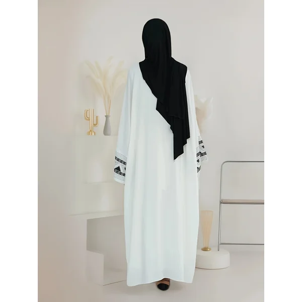 Kimono abaya femme brodé, ourlet fendu, style moderne