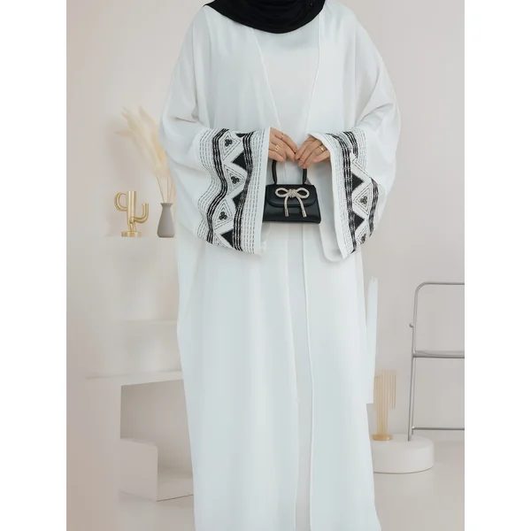 Kimono abaya femme brodé, ourlet fendu, style moderne