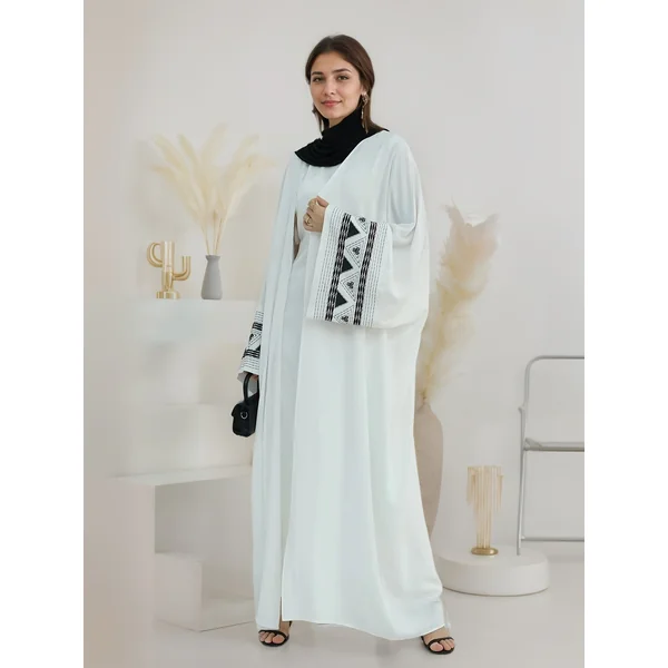 Kimono abaya femme brodé, ourlet fendu, style moderne