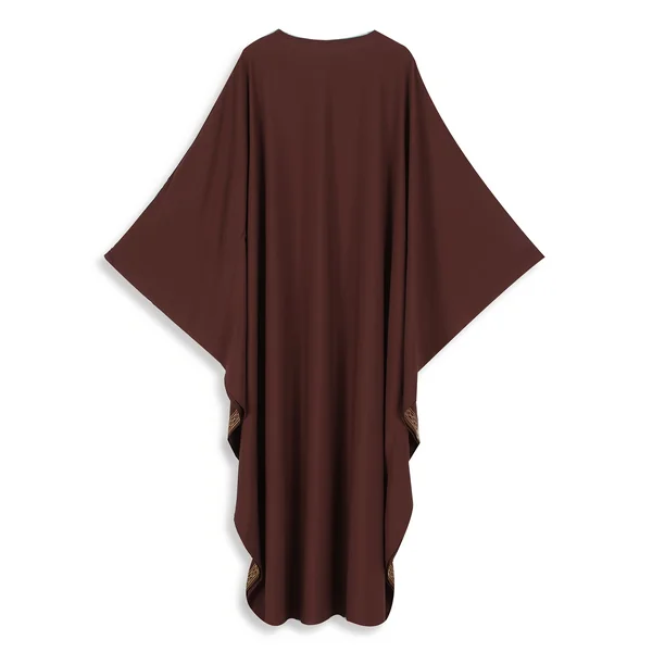 Kimono abaya femme brodée, col V, manches chauve-souris chic.