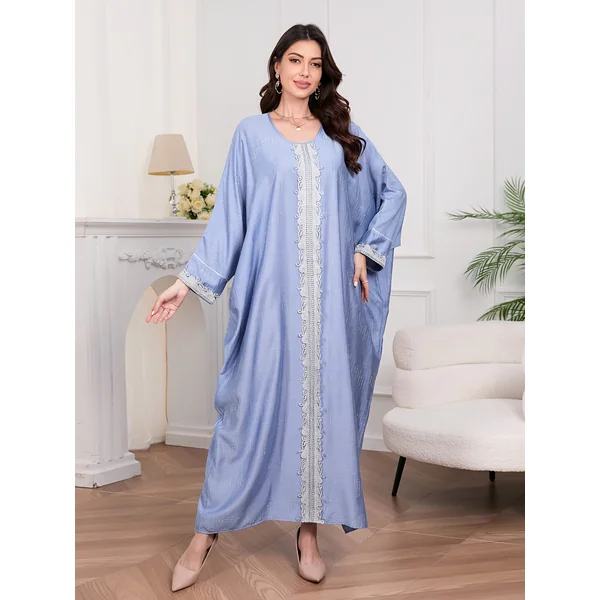 Kimono abaya femme, manches longues, strass, col rond