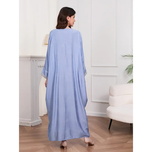 Kimono abaya femme, manches longues, strass, col rond