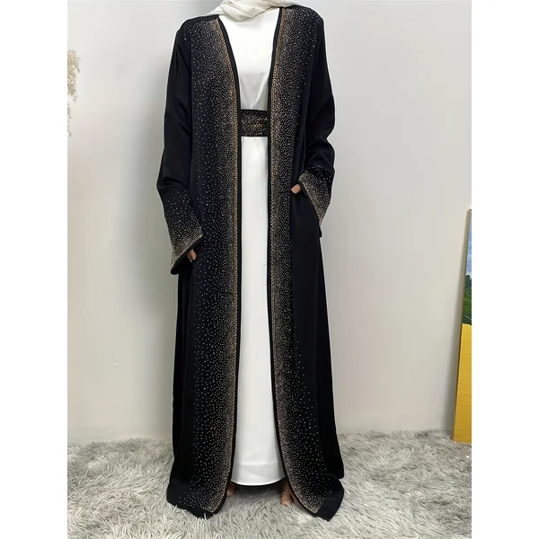Kimono abaya femme uni, léger avec poches, élégant