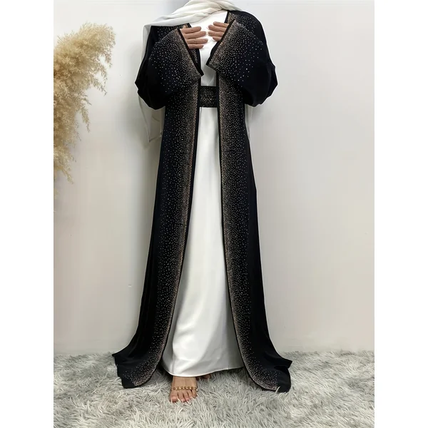Kimono abaya femme uni, léger avec poches, élégant