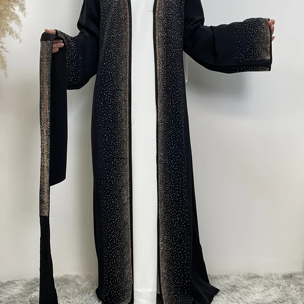Kimono abaya femme uni, léger avec poches, élégant