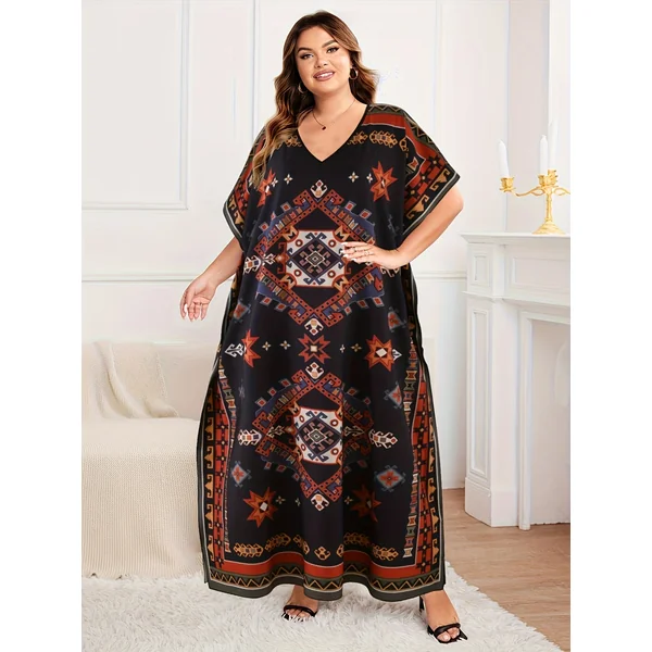 Kimono caftan ample géométrique, style Moyen-Orient