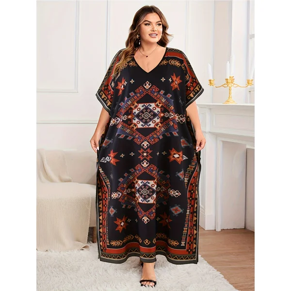Kimono caftan ample géométrique, style Moyen-Orient