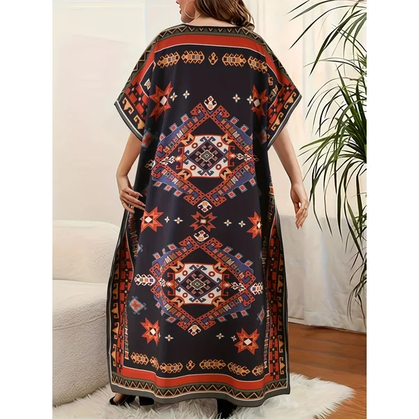 Kimono caftan ample géométrique, style Moyen-Orient
