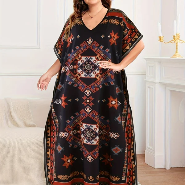 Kimono caftan ample géométrique, style Moyen-Orient