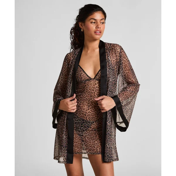 Kimono en maille léopard - Noir