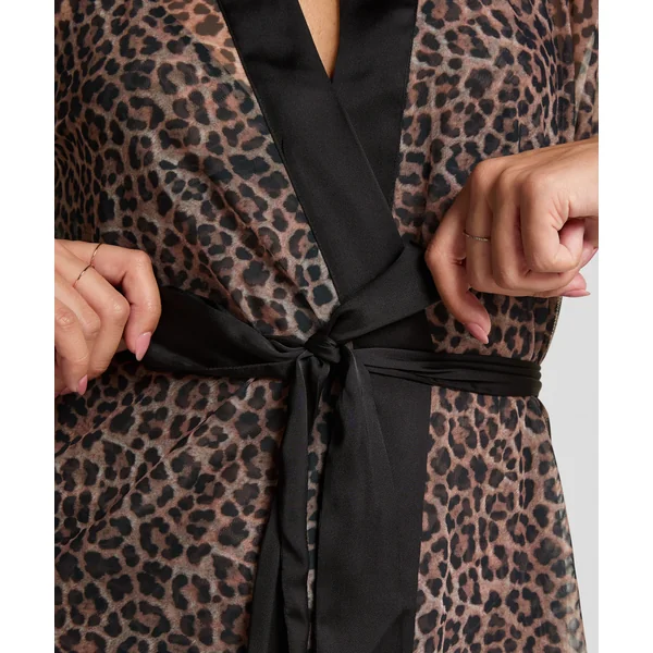 Kimono en maille léopard - Noir