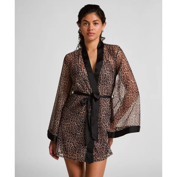 Kimono en maille léopard - Noir