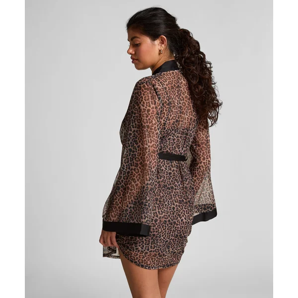 Kimono en maille léopard - Noir