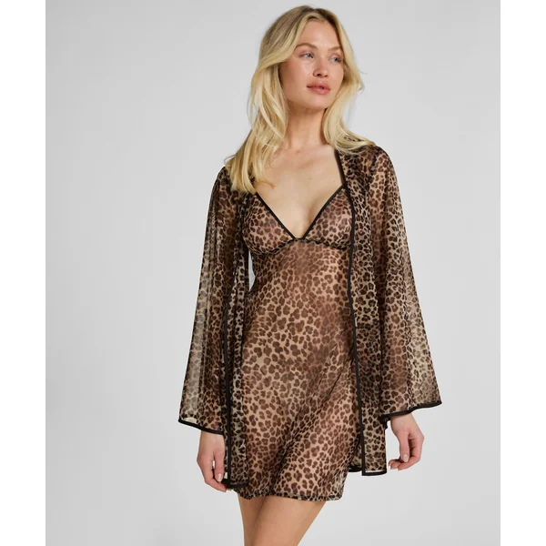 Kimono en maille léopard - Noir