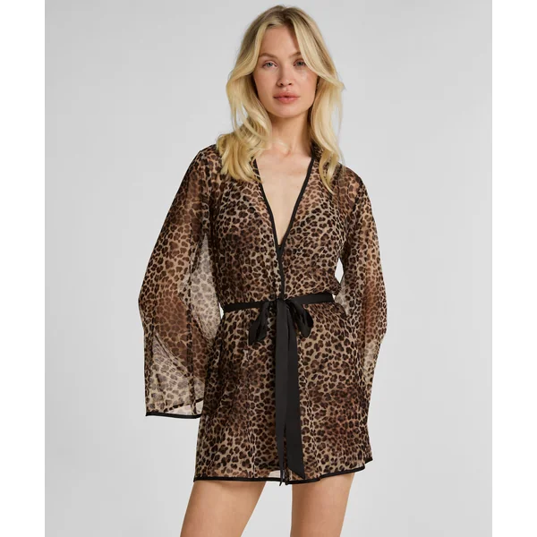 Kimono en maille léopard - Noir