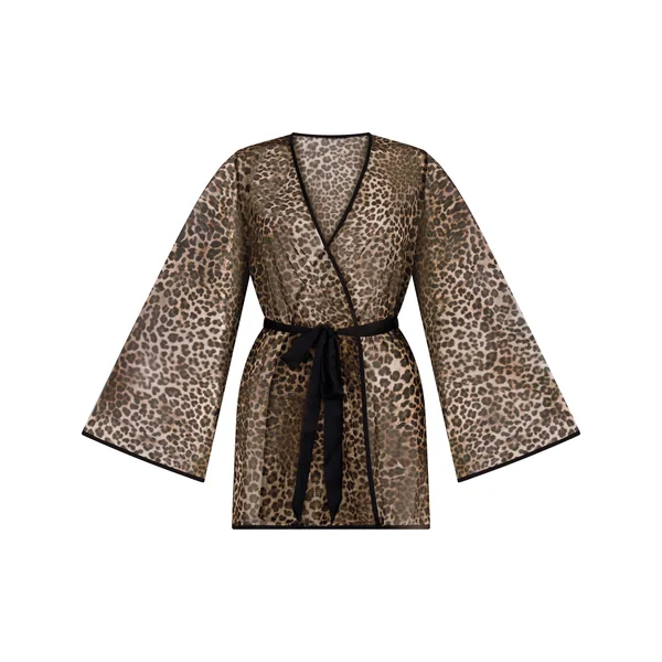 Kimono en maille léopard - Noir