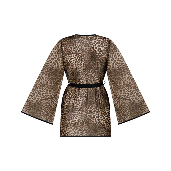 Kimono en maille léopard - Noir