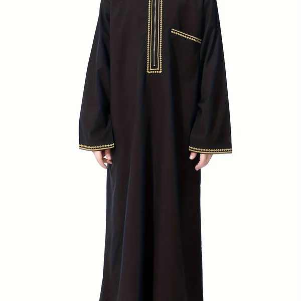 Kimono enfant Traditionnel Moyen-Orient. Manches Longues Avec Garniture Dorée, Vêtements Décontractés Ethniques Style Garçons Vêtements Manches Longues Pleine Longueur