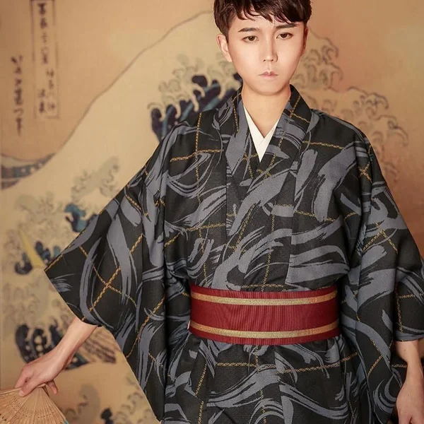 Kimono Long Noir Homme Japonais