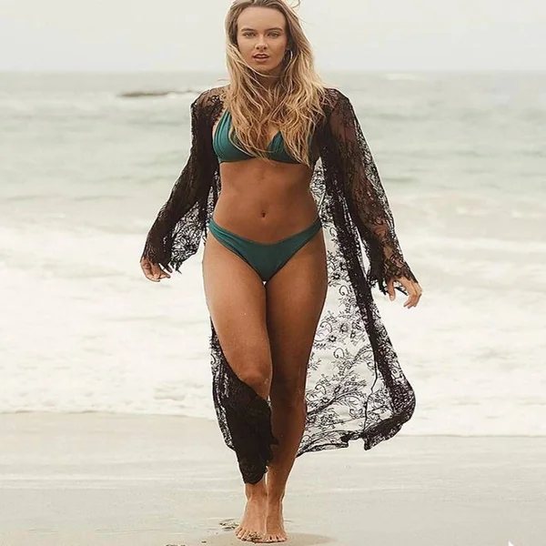 Kimono Plage Dentelle Noir Long