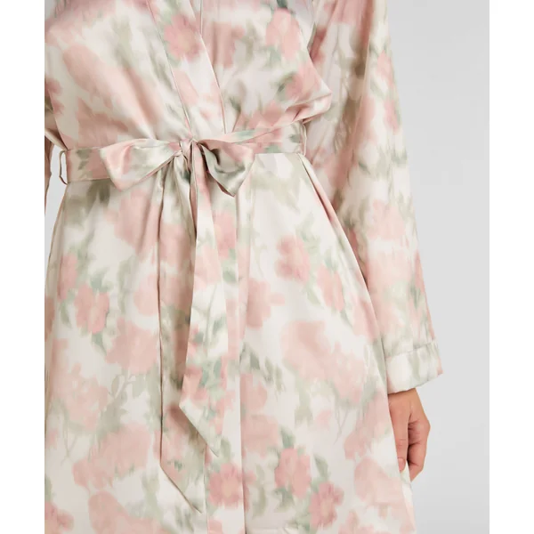 Kimono Satiné à Imprimé Floral - Blanc