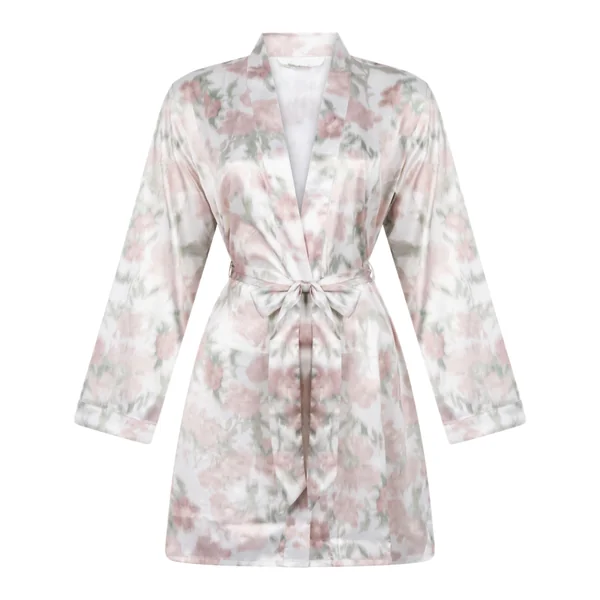 Kimono Satiné à Imprimé Floral - Blanc